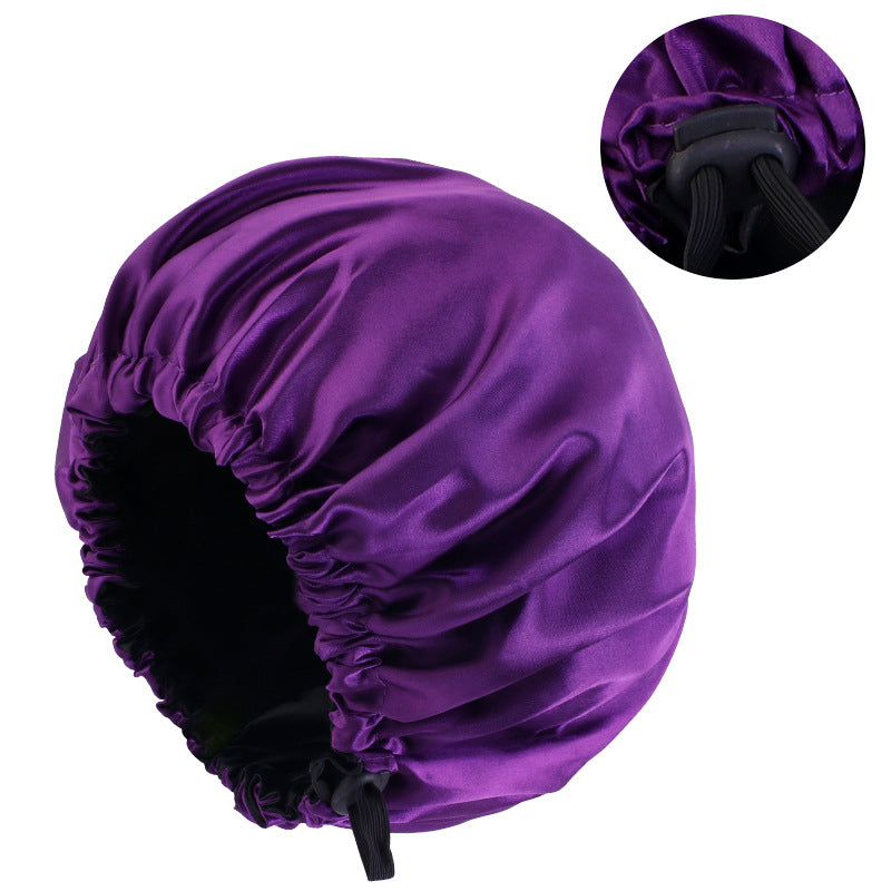 Factory direct satin nightcap double adjustable large round cap soft satin ladies hair care cap