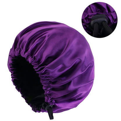 Factory direct satin nightcap double adjustable large round cap soft satin ladies hair care cap
