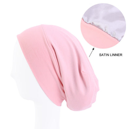 Modal stretch cotton pullover cap lined with Satin double-layer nightcap turban cap chemotherapy hat