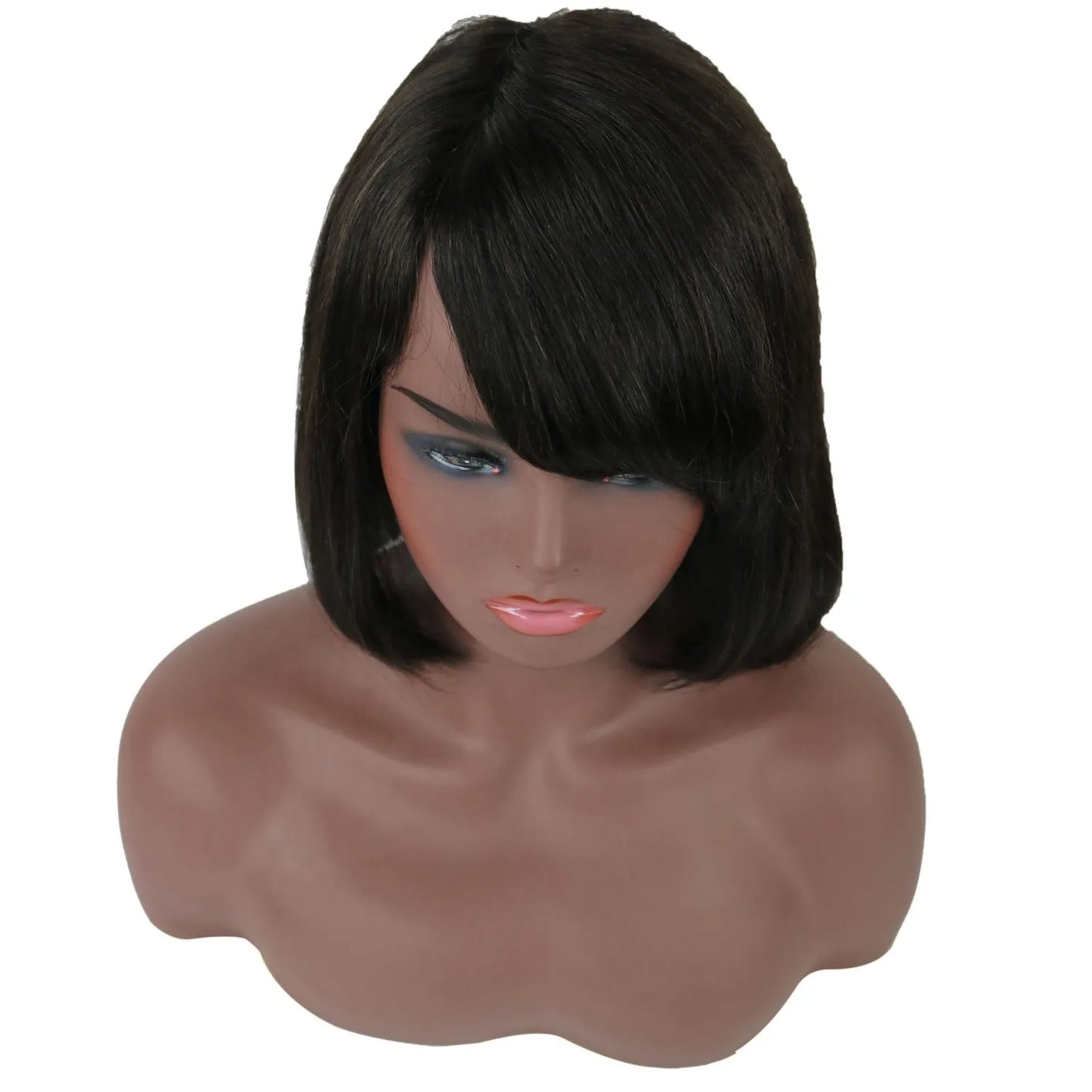 Taraji Henson Kurze, glatte Bob-Frisur, Echthaar, kappenlose Perücke, 10 Zoll