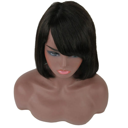 Taraji Henson Kurze, glatte Bob-Frisur, Echthaar, kappenlose Perücke, 10 Zoll