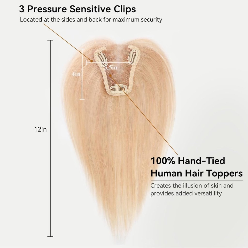 Remy Human Hair Toppers for Women Hand-Tied Hair Toppers with Swiss Lace Base 12in