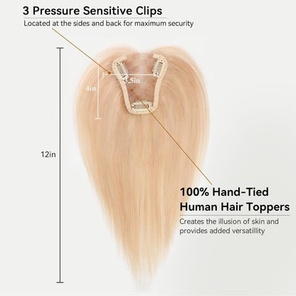 Remy Human Hair Toppers for Women Hand-Tied Hair Toppers with Swiss Lace Base 12in