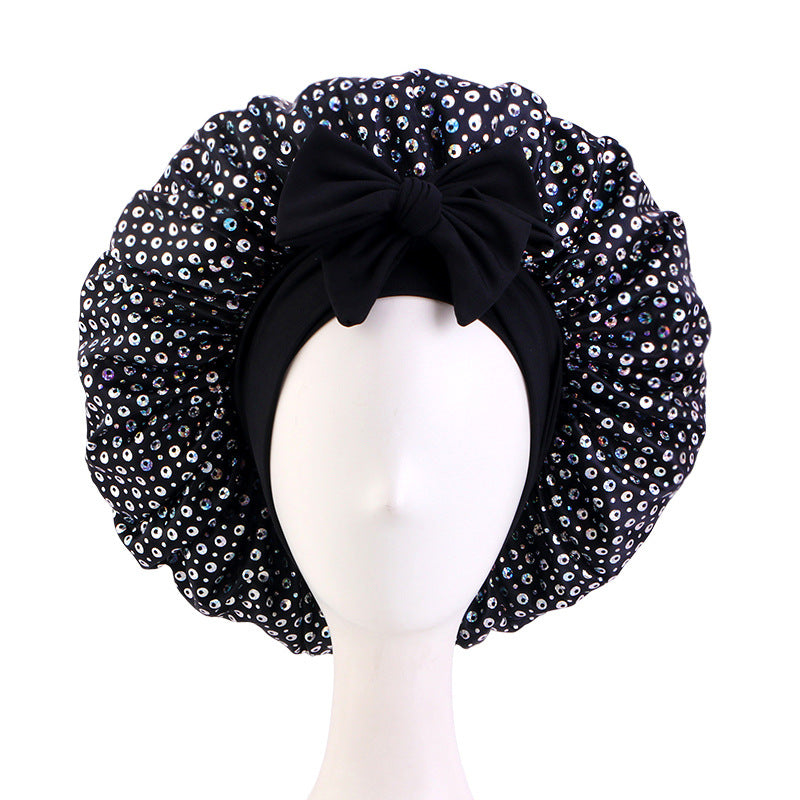 New Sequin Elastic Ribbon Satin Nightcap Headband Turban Beauty Hair Care Cap Jdb-301T