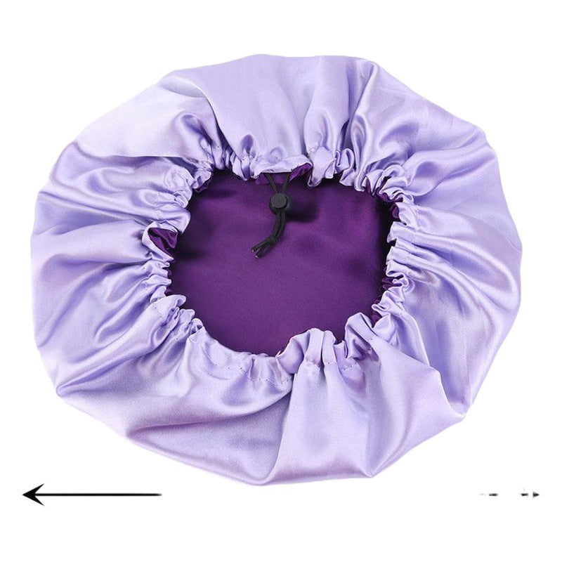 Adjustable Double-layer satin nightcap hair care cap custom LOGO solid color beauty and hairdressing advertising hat
