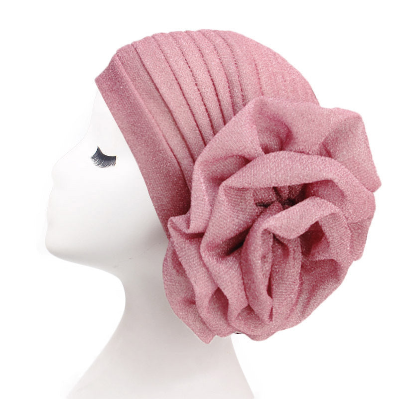 New Style Shiny Silk Large Flower Headscarf Hat, Versatile Retro Fashion Hat Tjm-322