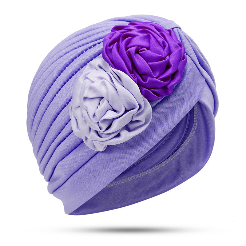 New Double Color Plate Flower Head Towel Hat Retro Fashion Hat Imitation Silk Indian Hat TJM-24Q