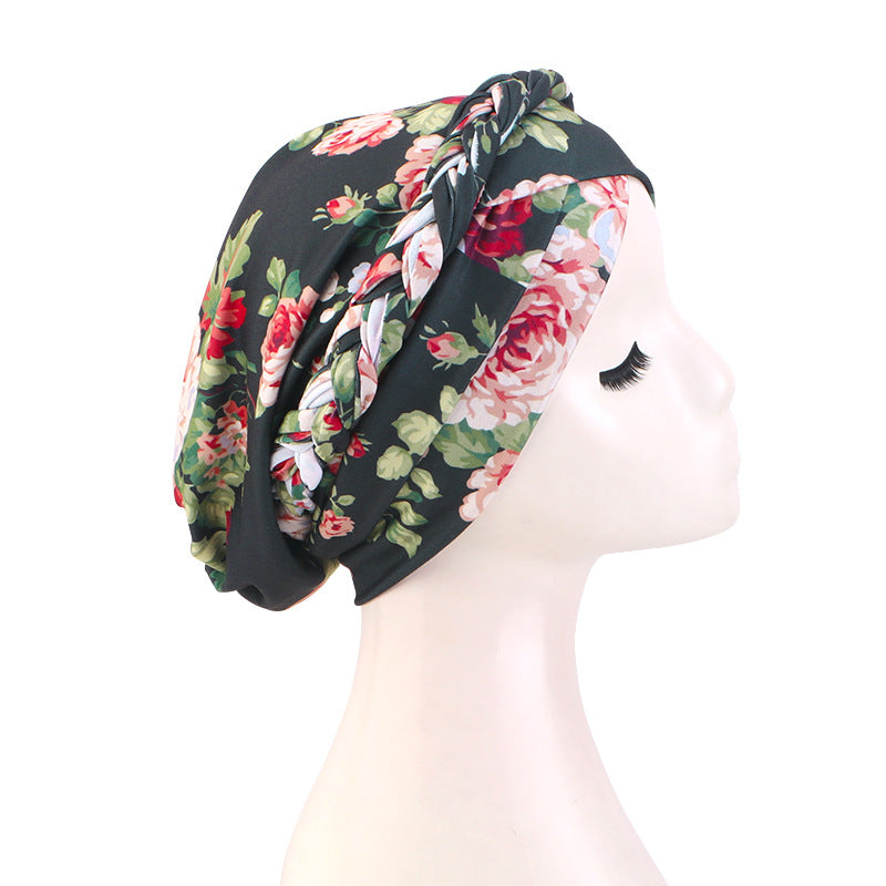 Cross-border New Printed Twist Braid Double Cross Twist Hat Bohemian Style Small Hat Stretch Baotou Hat