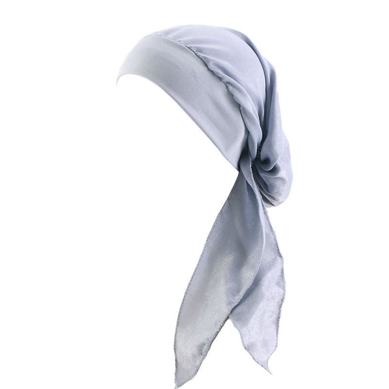 Pastoral Style Elastic Wide-Brimmed Imitation Silk Turban Hat, Long Tail Braid Hat, Chemotherapy Hat, Cross-Border Supply