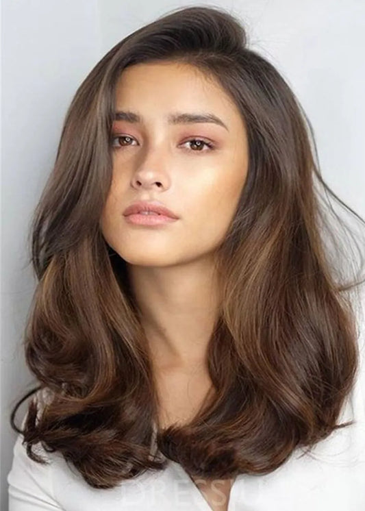 Women's Natural Looking Medium Length Body Wave Synthetic Hair Capless Wigs 20Inch