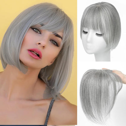 Hair Toppers for Women Real Human Hair, Bangs Hair Clip 360° 3D Cover Human Hair Topper with Bangs