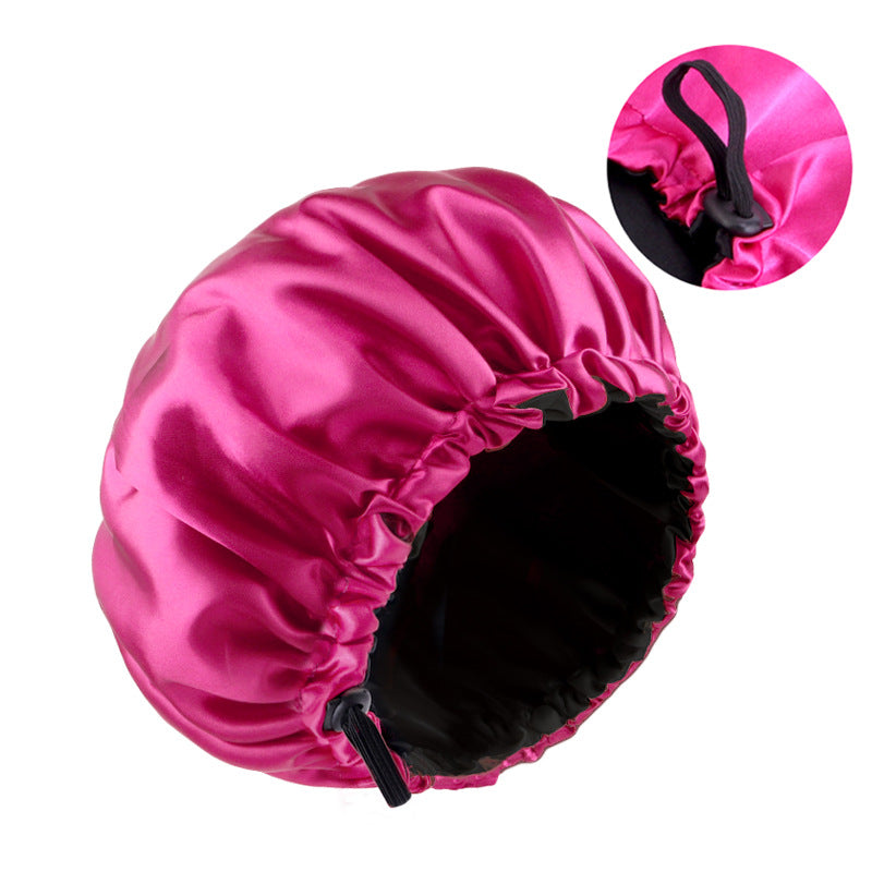 Double-layer flat buckle adjustable satin nightcap women's beauty hair care cap solid color round cap JDB-256C-7