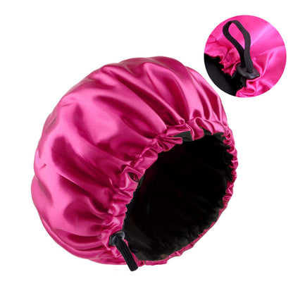 Double-layer flat buckle adjustable satin nightcap women's beauty hair care cap solid color round cap JDB-256C-7