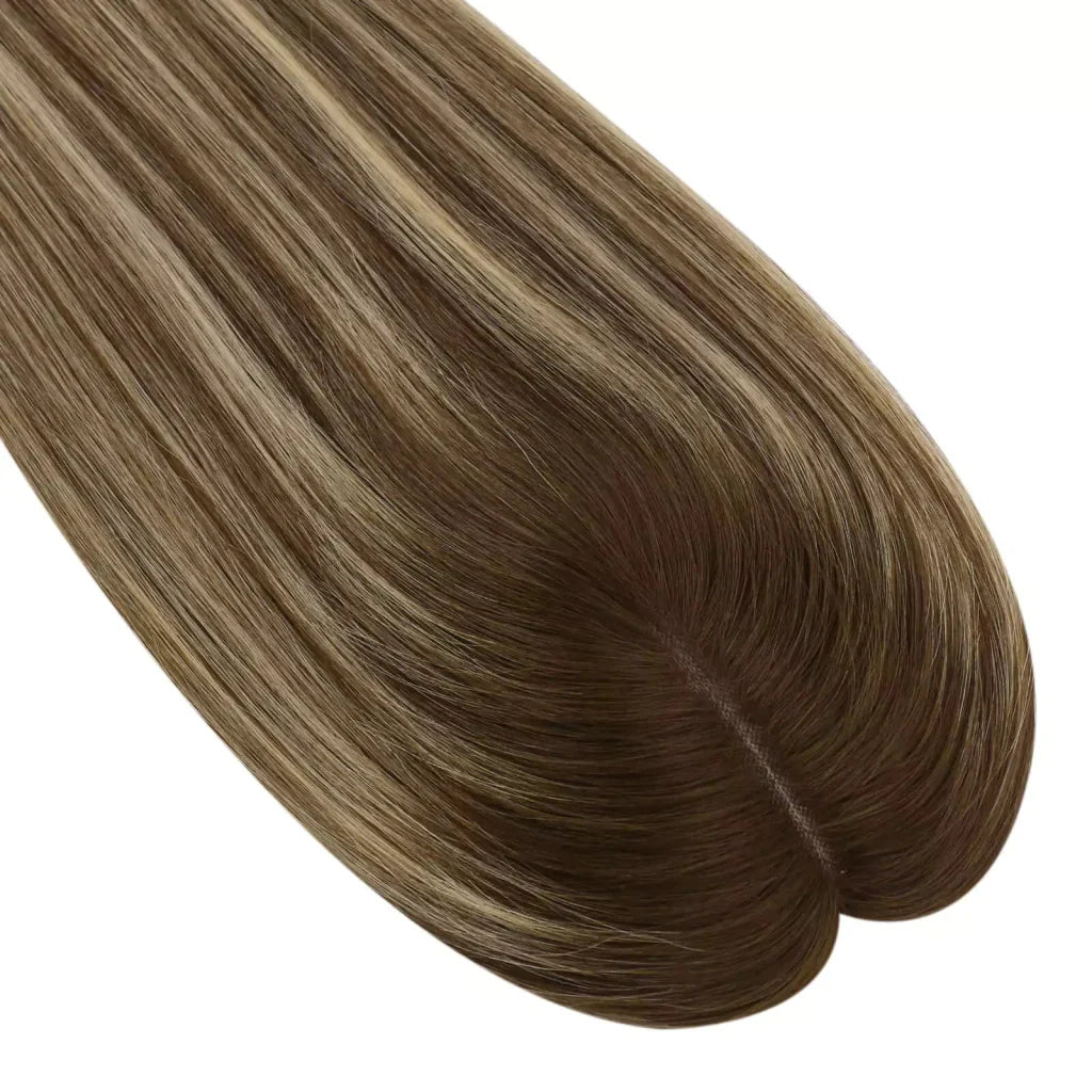Virgin Hair Topper Medium Base Balayage Brown Mixed Blonde Wigs Hair Piece