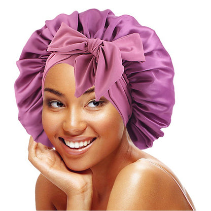 Cross-border supply solid color streamer round hat bow satin wide-brimmed nightcap advertising cap makeup cap JDB-301L