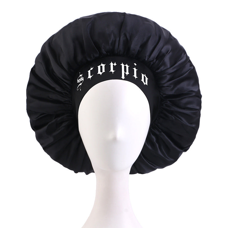 12 Constellation Solid Color English LOGO Elastic Wide-brimmed Sardin Nightcap Women's Beauty Hat Hair Care Hat Cross-border Hat