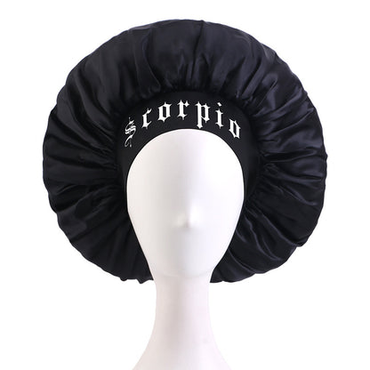 12 Constellation Solid Color English LOGO Elastic Wide-brimmed Sardin Nightcap Women's Beauty Hat Hair Care Hat Cross-border Hat