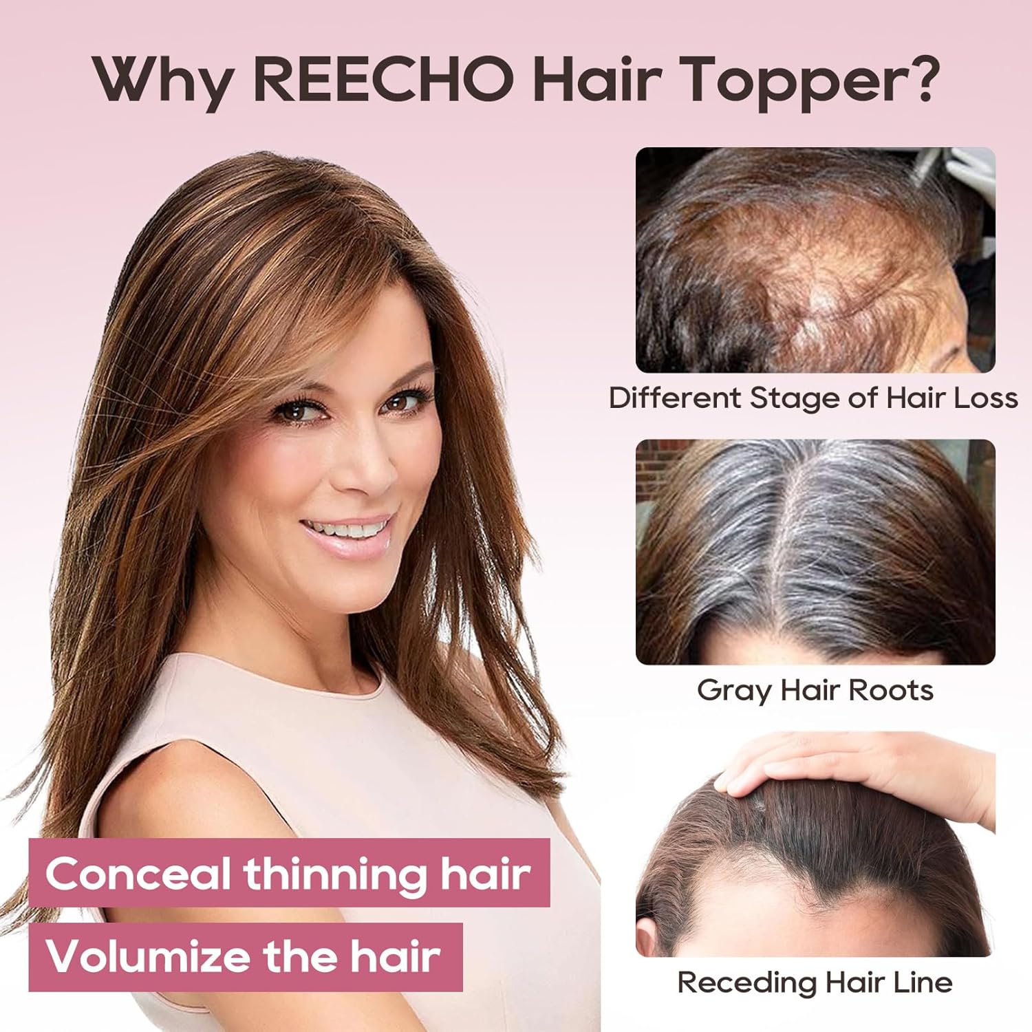 Hair Toppers for Women Real Human Hair Seamless Hair Piece with Bangs