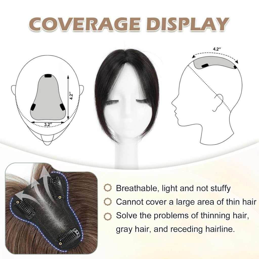 Human Hair Toppers for Women Real Human Hair Toppers Hair Pieces for Women 10 Inch Upgrade Swiss Base Hair Toppers for Women with Thinning Hair-Natural Black