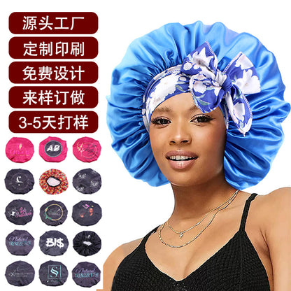 Oem Custom Printed Elastic Ribbon Satin Sleep Cap, African Headscarf Hat, Professional Sleep Cap Source Factory