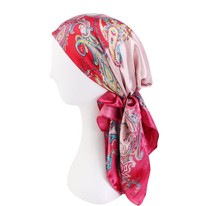 Amazon satin professional square scarf artificial silk printed wrap scarf ethnic style headscarf cap JDWJ-28
