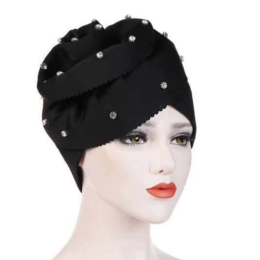Knitted Rhinestone Fashion Pure Colour Turban