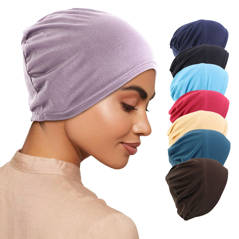 Cross-Border Hot-Selling Base Cap, Elastic Headscarf Hat, Head Wrap Hat, Solid Color Hair Protection Hat Tjm-262-1