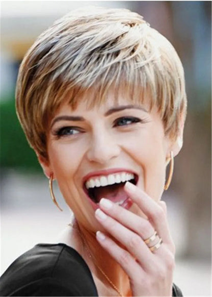 Short Layered Boy Cut Human Hair Straight Lace Front Wig 10 Inches