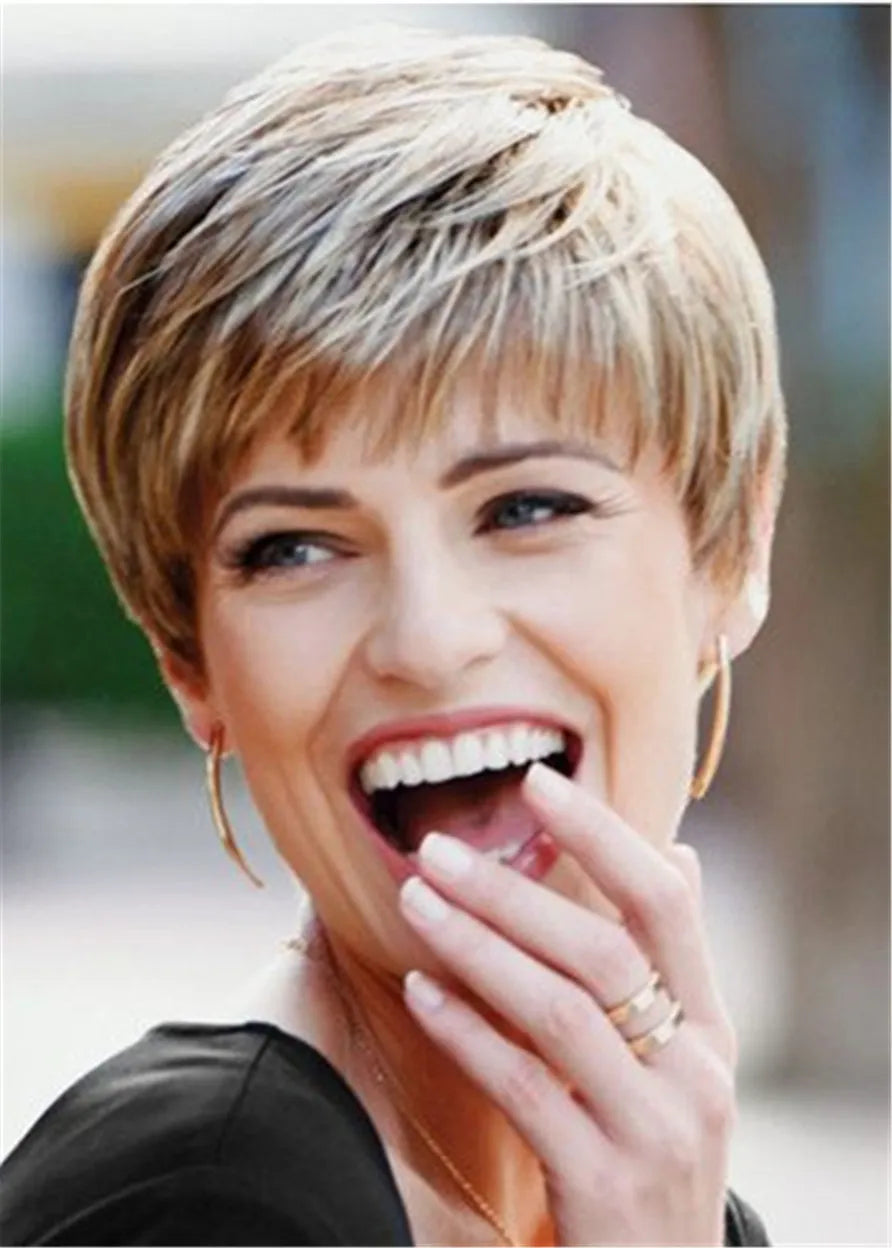 Short Layered Boy Cut Human Hair Straight Lace Front Wig 10 Inches