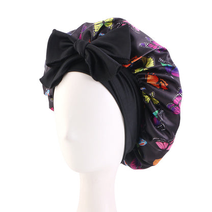 New popular butterfly printed sleep cap with elastic ribbon round cap for hair care and cloth hat JDB-301J-2 in Europe and America