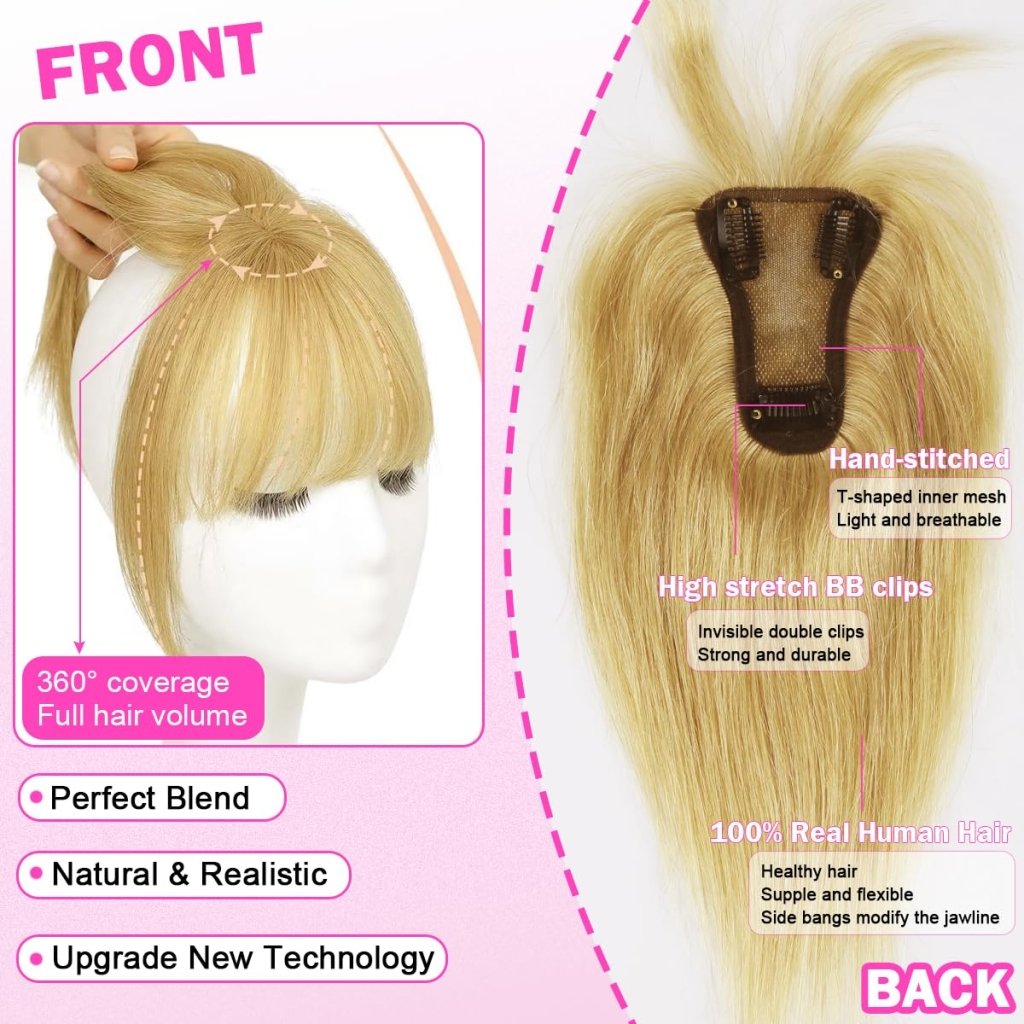 Hair Toppers For Women Real Hair 360° 3D Cover Human Hair Topper Wig with Bangs Hair Pieces