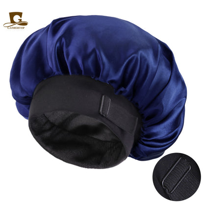 European and American New Style Large Invisible Adjustable Buckle Double-Layer Satin Wide-Brimmed Sleep Cap Hair Care Turban Hat Jdb-301-2C