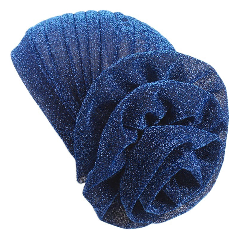 New Style Shiny Silk Large Flower Headscarf Hat, Versatile Retro Fashion Hat Tjm-322