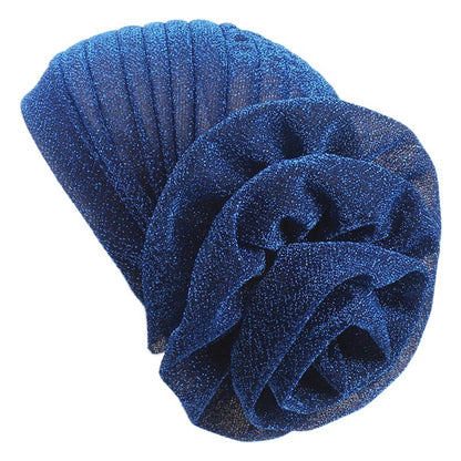 New Style Shiny Silk Large Flower Headscarf Hat, Versatile Retro Fashion Hat Tjm-322