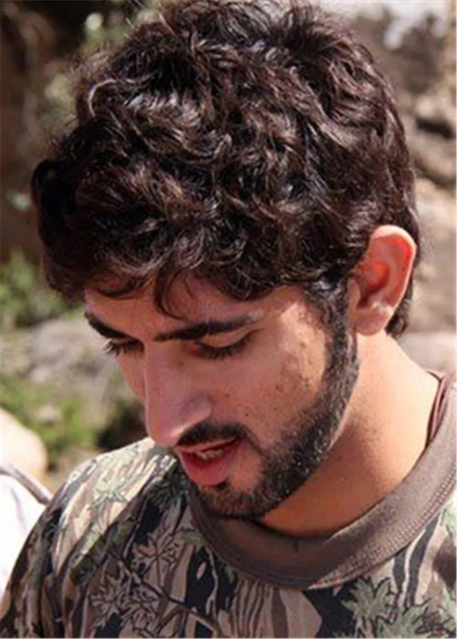 Arabia Men Hairstyle Natural Curly Synthetic Hair Lace Front Wig