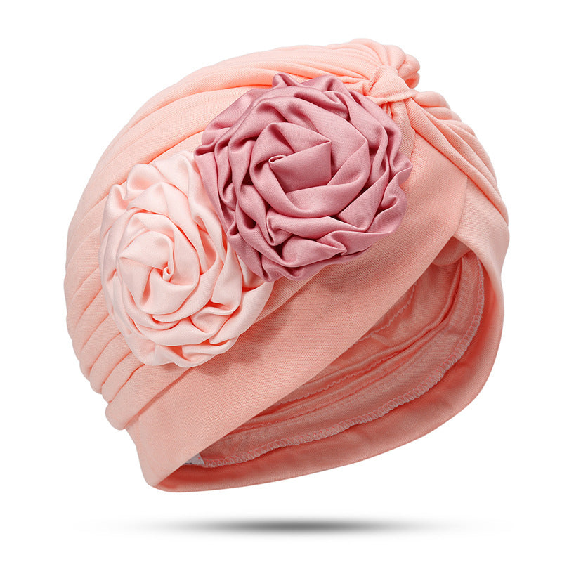 New Double Color Plate Flower Head Towel Hat Retro Fashion Hat Imitation Silk Indian Hat TJM-24Q