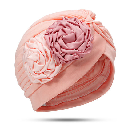 New Double Color Plate Flower Head Towel Hat Retro Fashion Hat Imitation Silk Indian Hat TJM-24Q