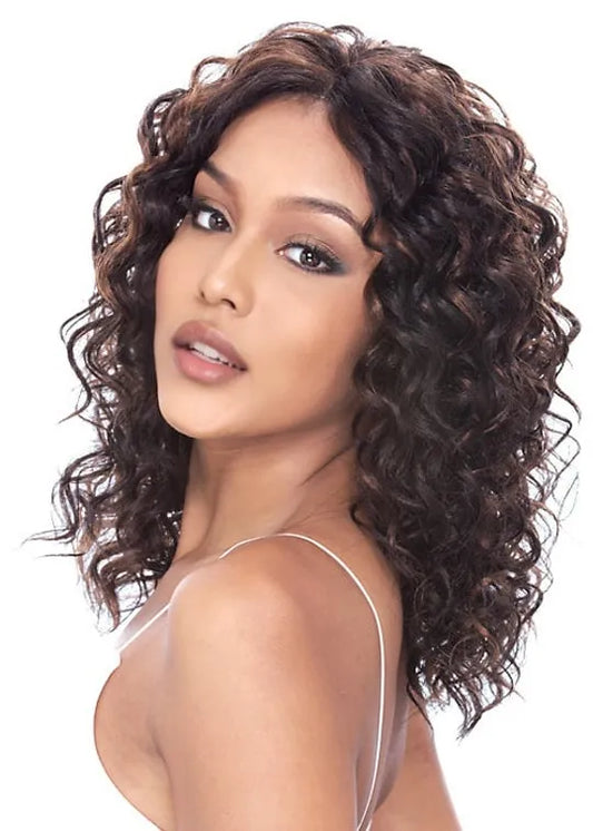 Hand Tied Graceful Medium Curly Dark Brown 18 Inches Lace Wig