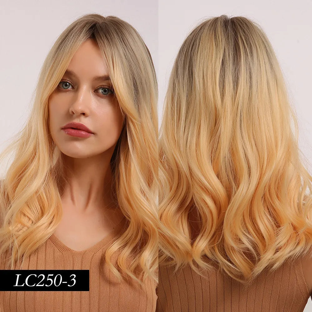 Light Color Wigs Long Wavy Synthetic Hair Women Wig 20 Inches