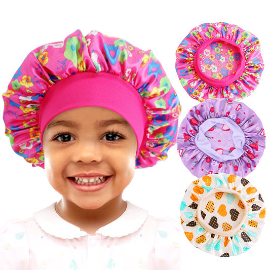 Children's Stretch Wide-brimmed Satin Nightcap Printed Hood JDKB-21A
