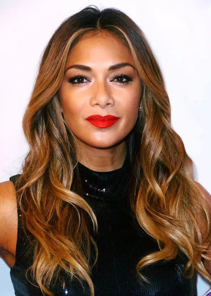 Natural Looking Women's Long Wavy Synthetic Hair Middle Part Lace Front Cap Wigs 22Inch