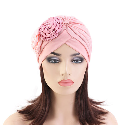 New Double Color Plate Flower Head Towel Hat Retro Fashion Hat Imitation Silk Indian Hat TJM-24Q
