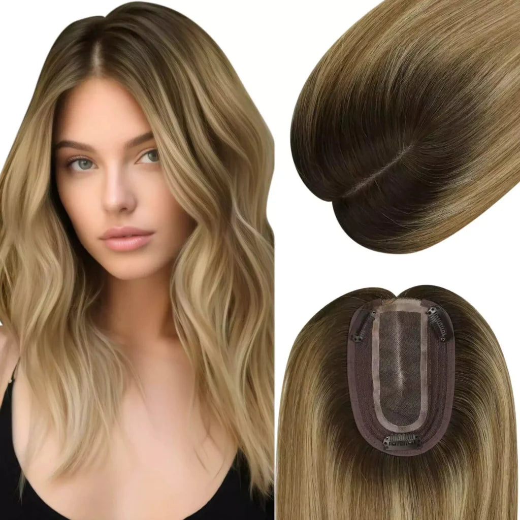 Hair Topper Virgin Hair Piece Topper Balayage Brown