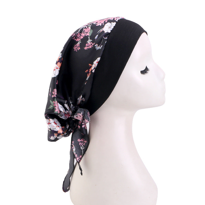 European and American popular long tail ribbon headscarf hat elastic wide-brimmed satin toe cap pirate hat JDT-329E