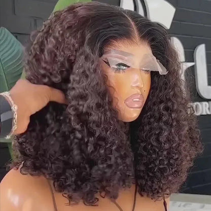 Lockige Perücke aus Echthaar mit Mittelscheitel und Spitzenfront für Mädchen in Ombre-Braun