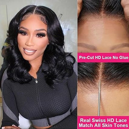 Glueless Bob Wig Human Hair Pre Plucked Body Wave Short Bob Lace Front Wigs