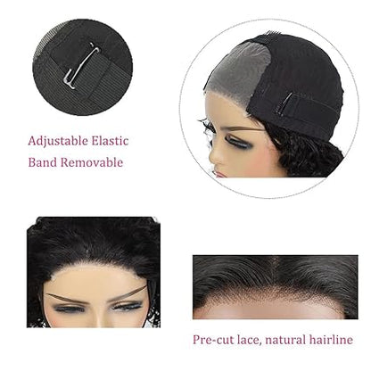 Glueless Bob Wig Human Hair Pre Plucked Body Wave Short Bob Lace Front Wigs