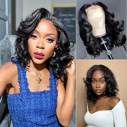 Glueless Bob Wig Human Hair Pre Plucked Body Wave Short Bob Lace Front Wigs