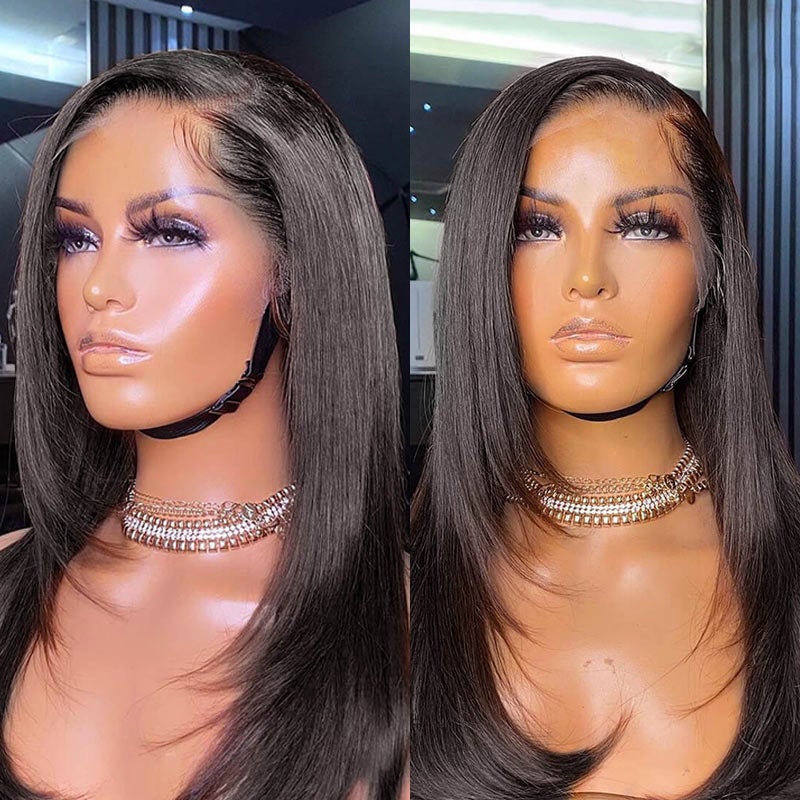 Gestufte, gerade Lace-Front-Perücken mit Knochen
