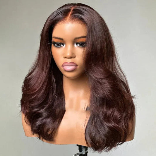 Mid-part Long Layered Wavy 13x4 Lace Front Wig